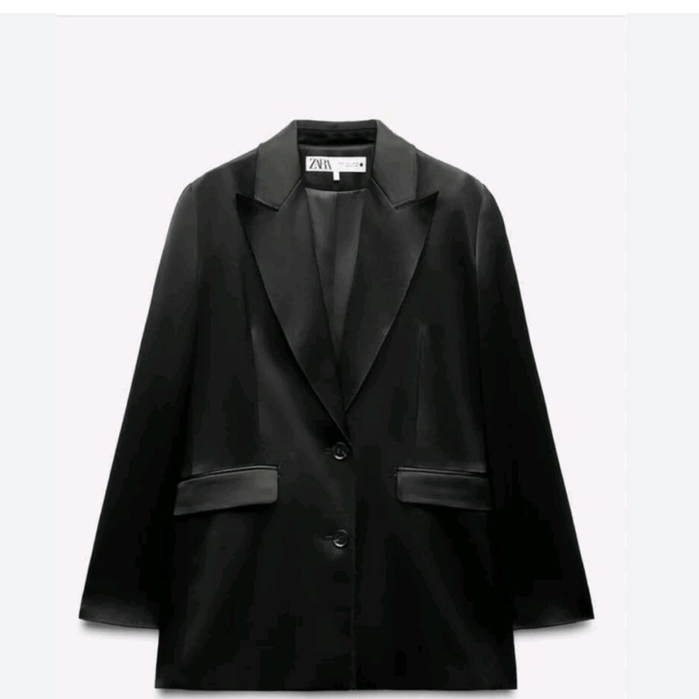 Zara Satin Black Blazer NWT